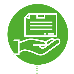 Icon of an open hand with a document, representing grenke's offerings: suitable terms, manageable payments, local support, flexible upgrade options, and excellent service from reseller partners.